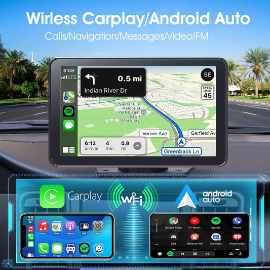 7" Wireless CarPlay Screen with Android Auto, Backup Camera, Bluetooth & Voice Control