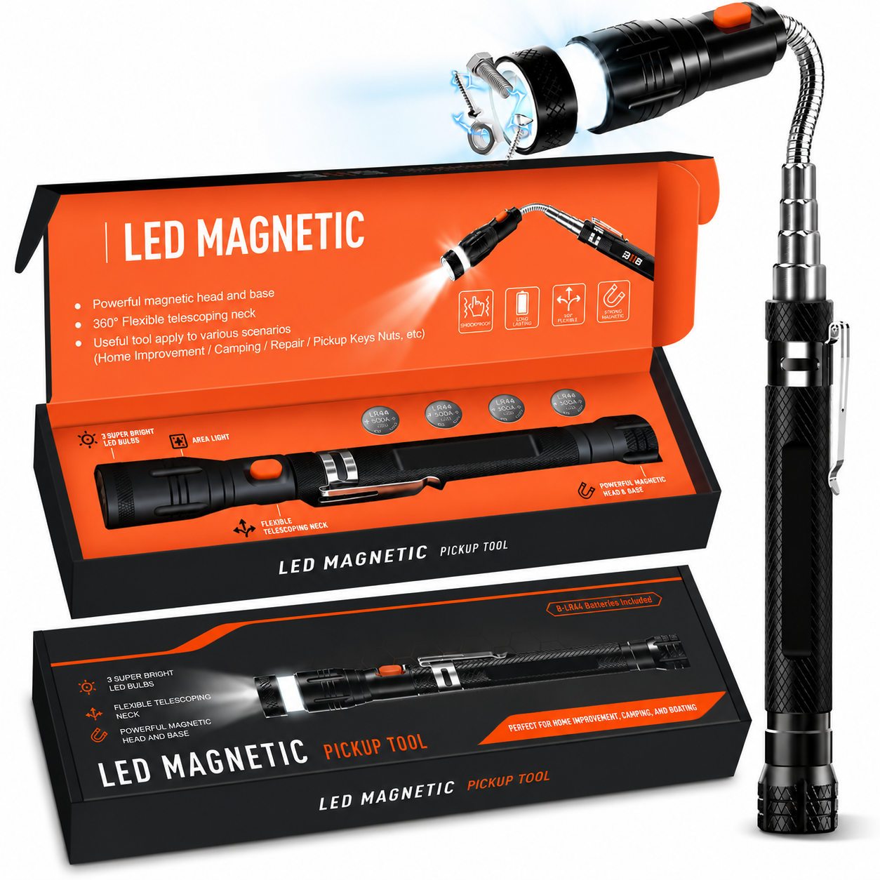 Magnetic Pickup Tool with LED Flashlight, Father's Day Gift for Dad, Husband & Men