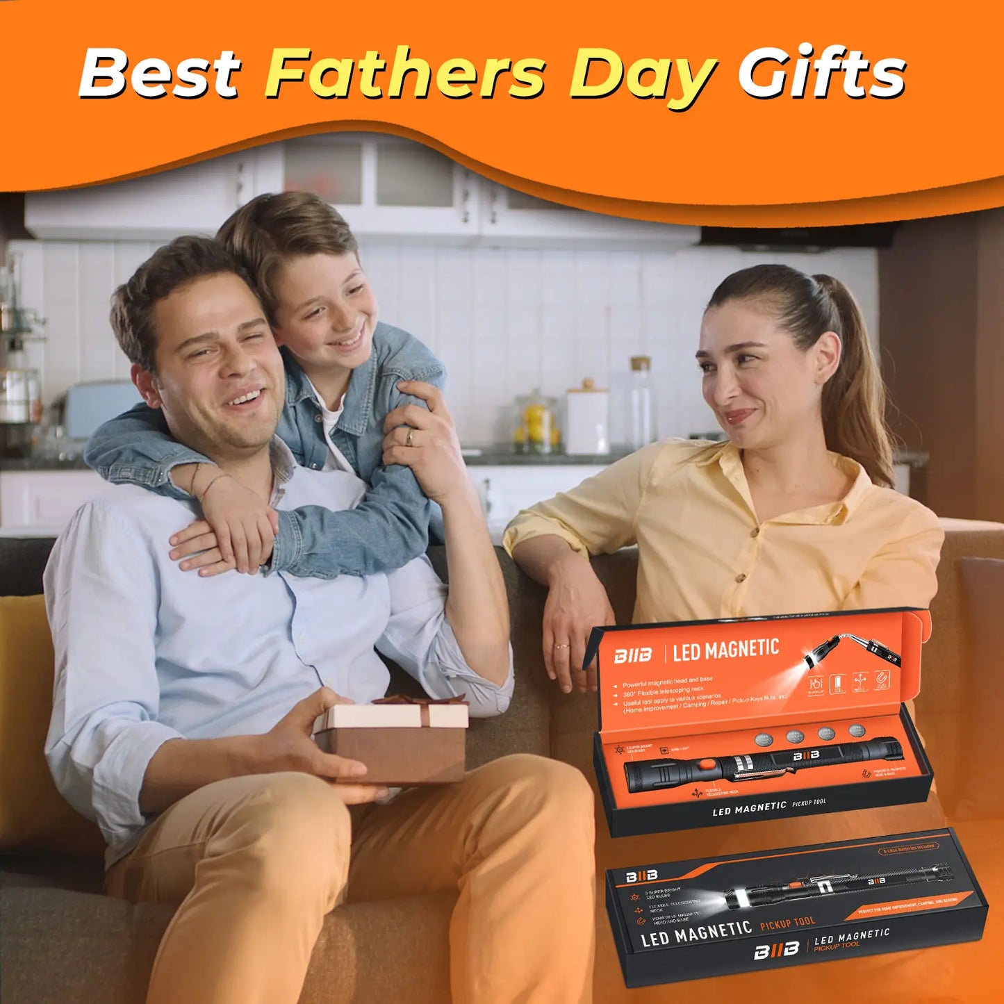 Magnetic Pickup Tool with LED Flashlight, Father's Day Gift for Dad, Husband & Men