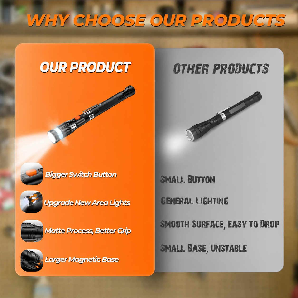 Magnetic Pickup Tool with LED Flashlight, Father's Day Gift for Dad, Husband & Men
