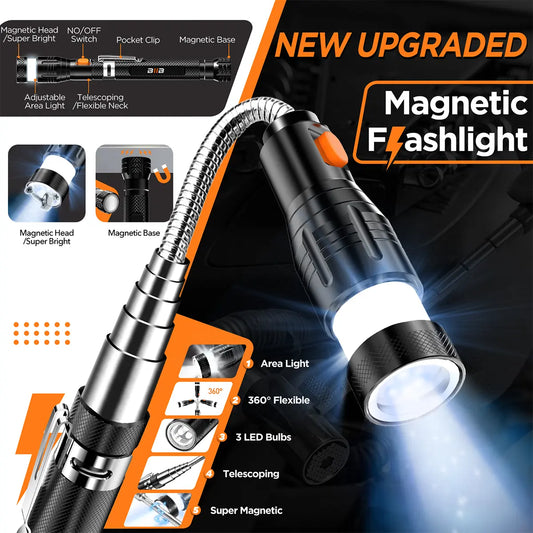 Magnetic Pickup Tool with LED Flashlight, Father's Day Gift for Dad, Husband & Men