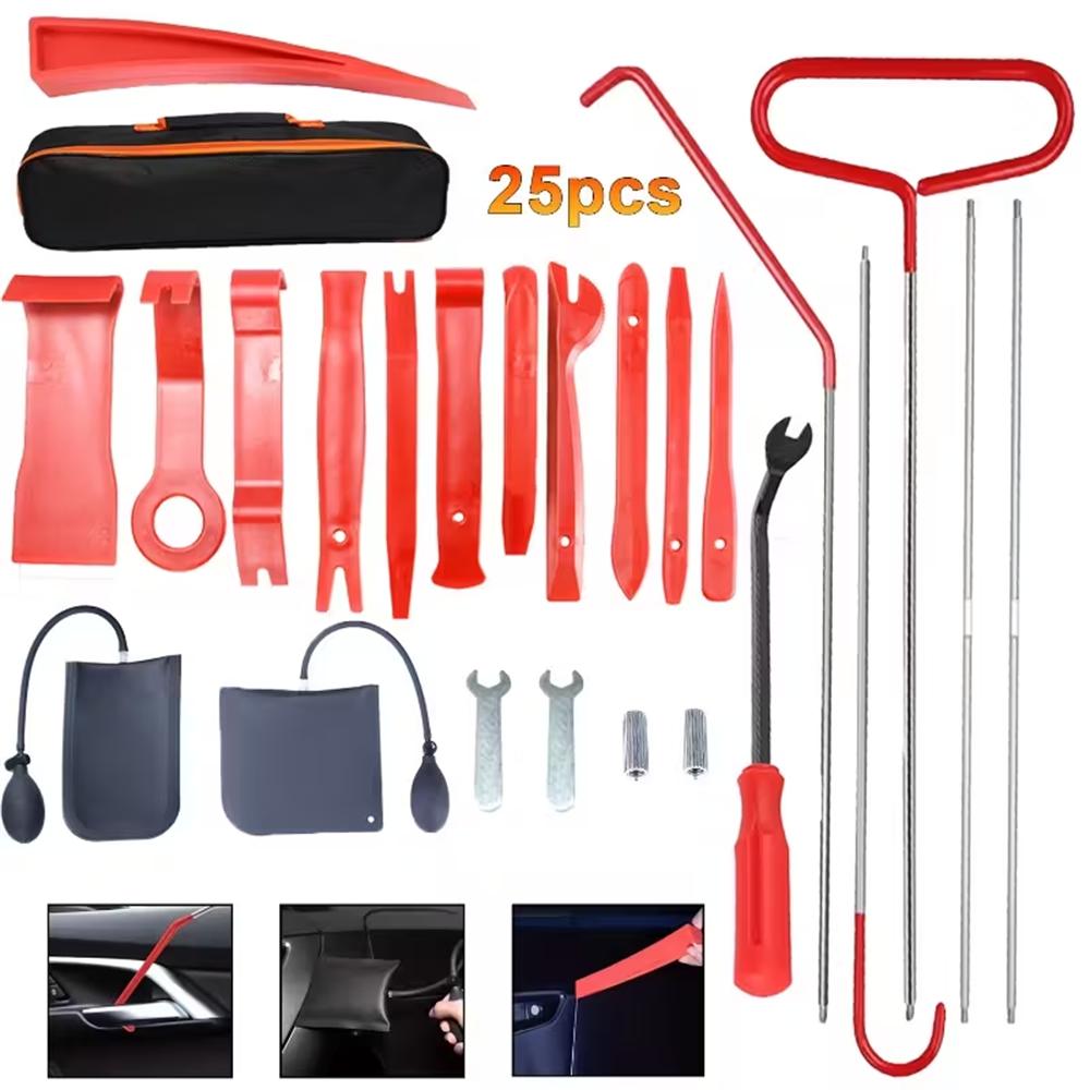 25PCS Auto Unlock Tool Kit with Air Wedge Pump, Long Reach Grabber & Car Door Repair Tools