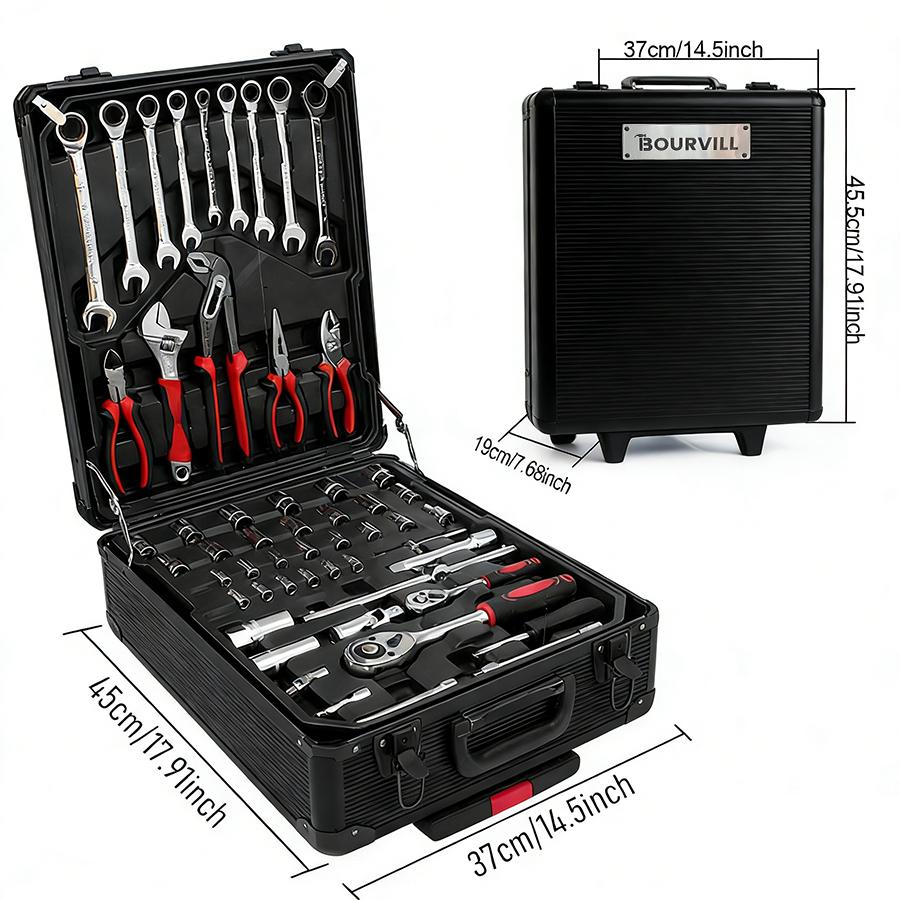 Bourvill 899-Piece Tool Set with Wheeled Metal Cabinet, Portable 4-Tier Storage for Repair & Home Maintenance Gift