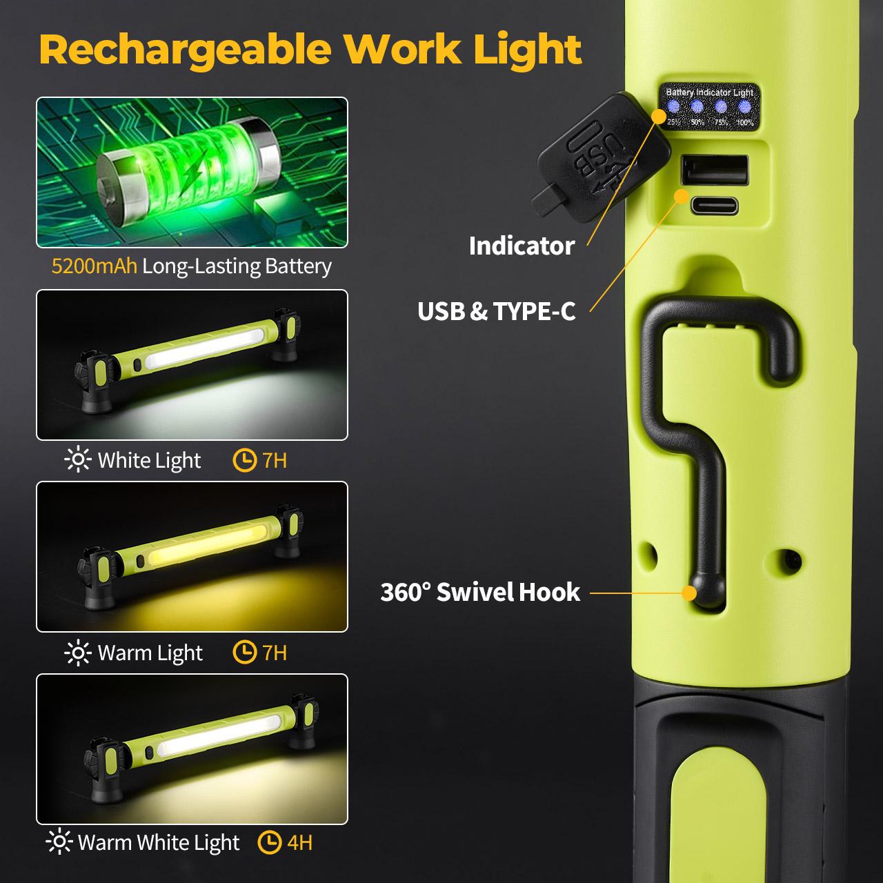 3000LM Rechargeable Under Hood Work Light, Magnetic LED Light Bar for Mechanics