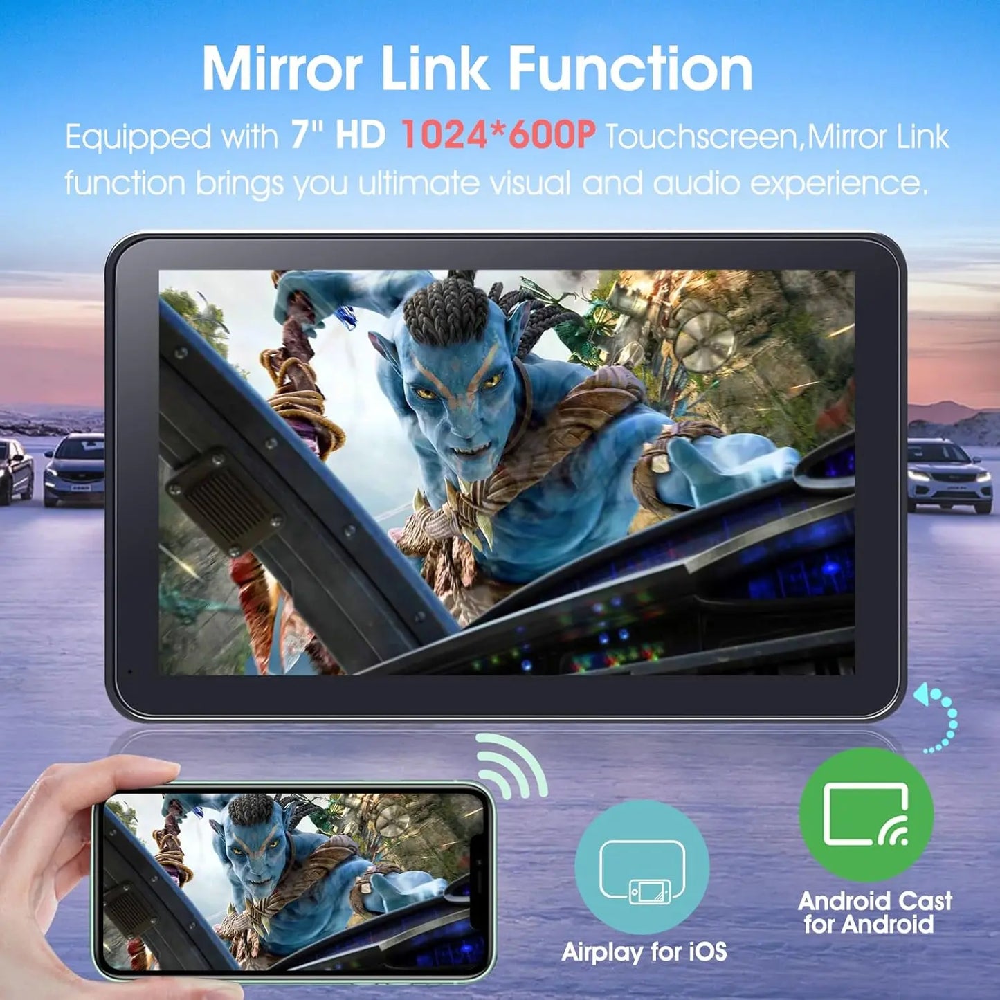7" Wireless CarPlay Screen with Android Auto, Backup Camera, Bluetooth & Voice Control
