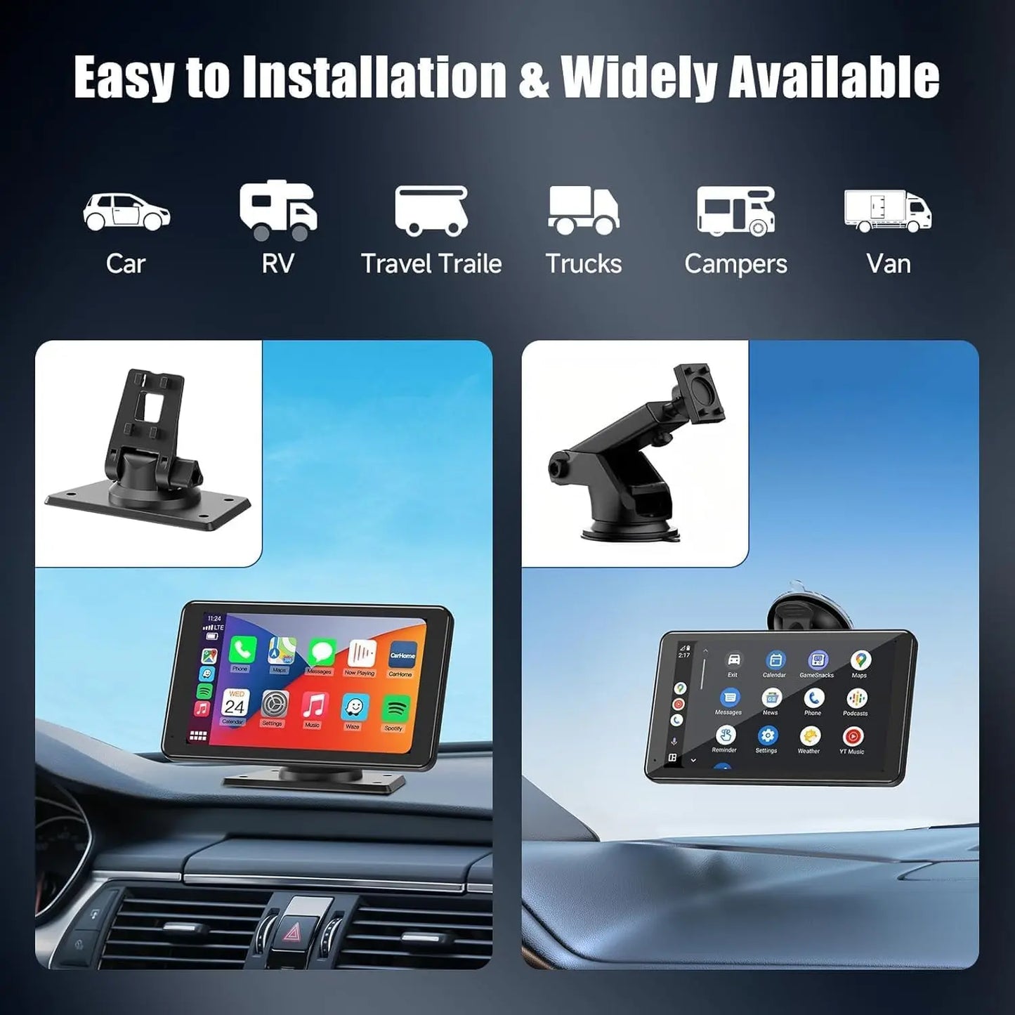 7" Wireless CarPlay Screen with Android Auto, Backup Camera, Bluetooth & Voice Control