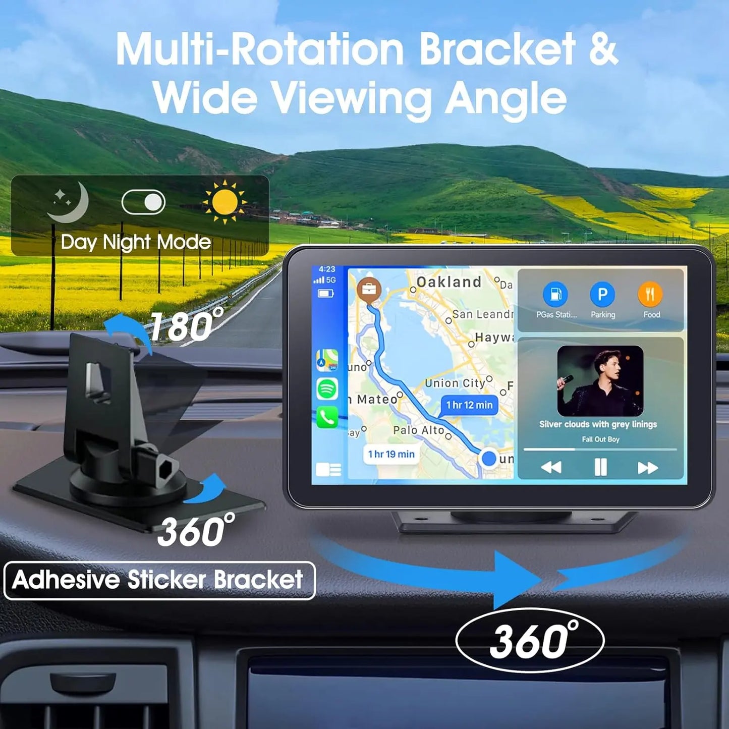 7" Wireless CarPlay Screen with Android Auto, Backup Camera, Bluetooth & Voice Control