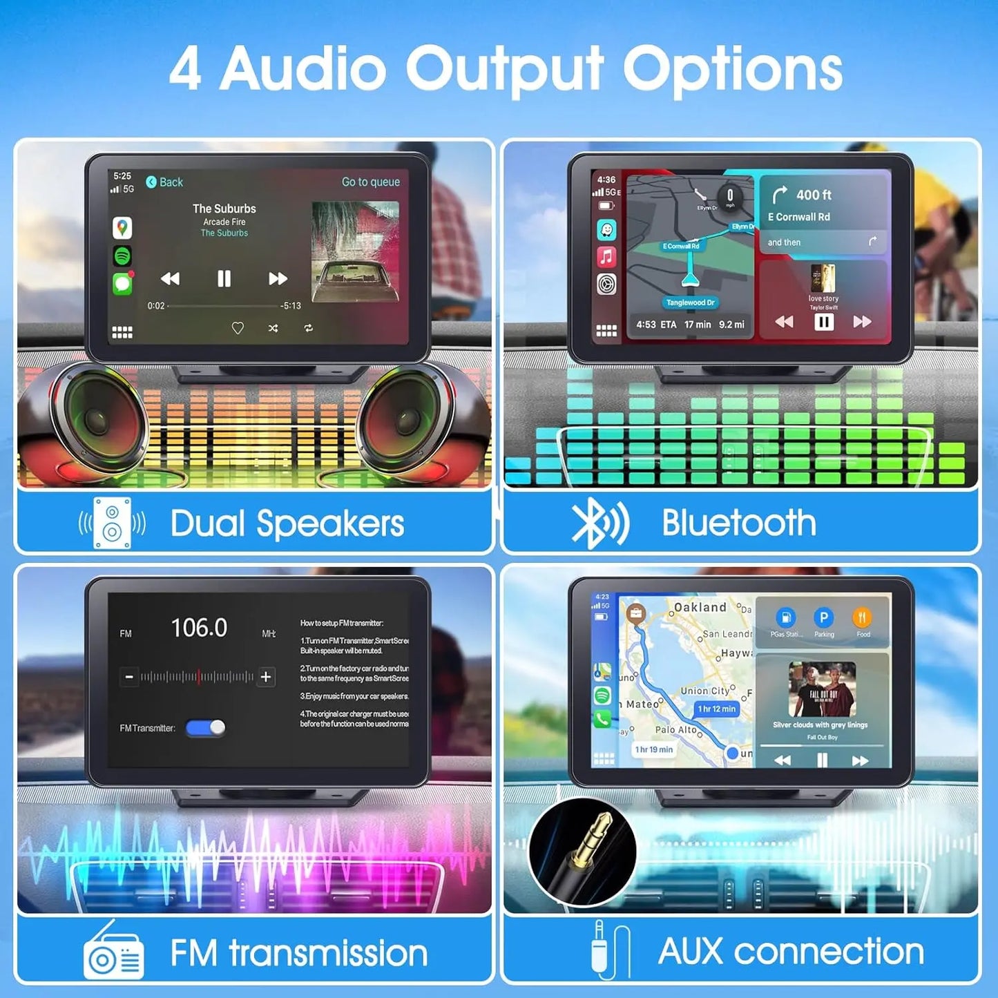 7" Wireless CarPlay Screen with Android Auto, Backup Camera, Bluetooth & Voice Control