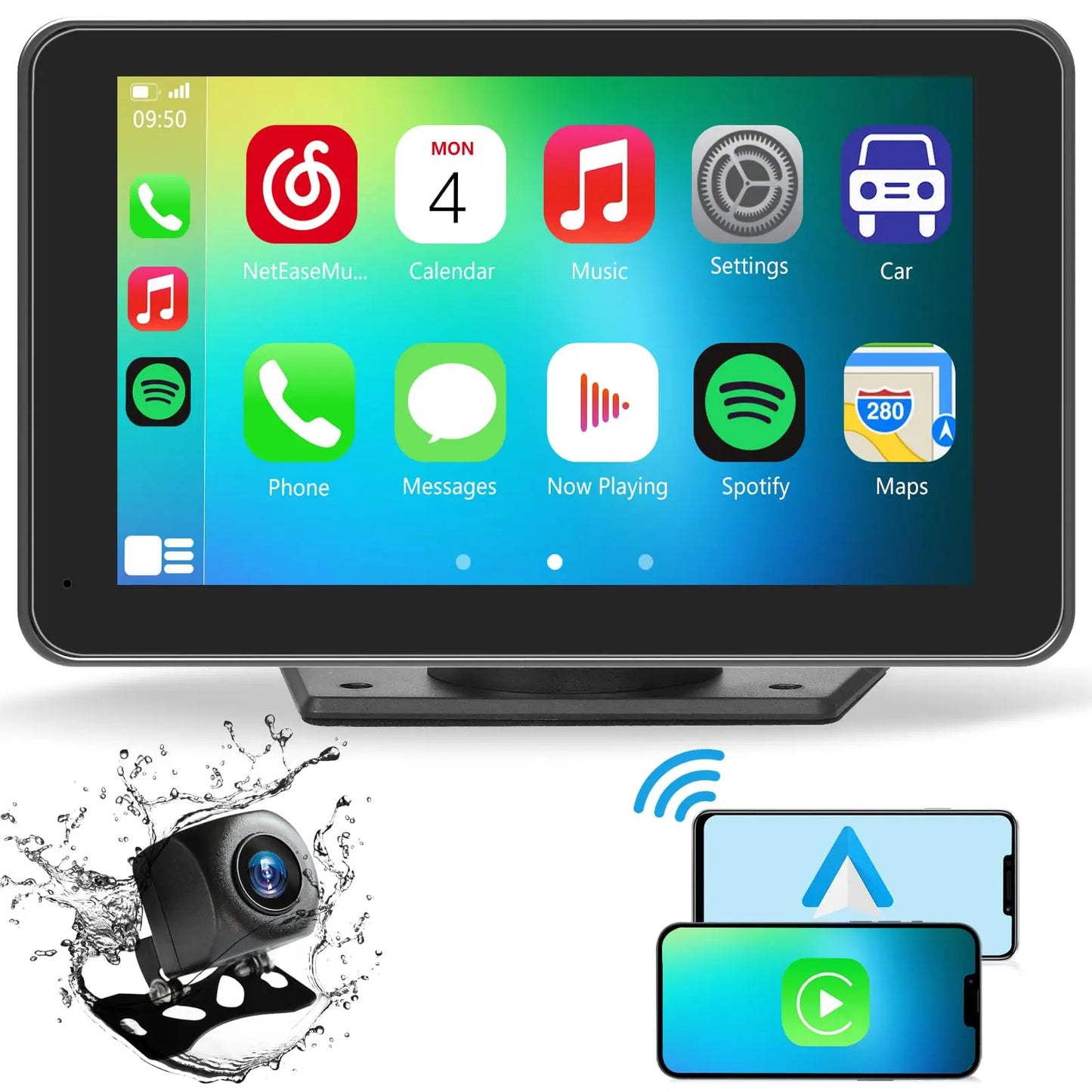 7" Wireless CarPlay Screen with Android Auto, Backup Camera, Bluetooth & Voice Control