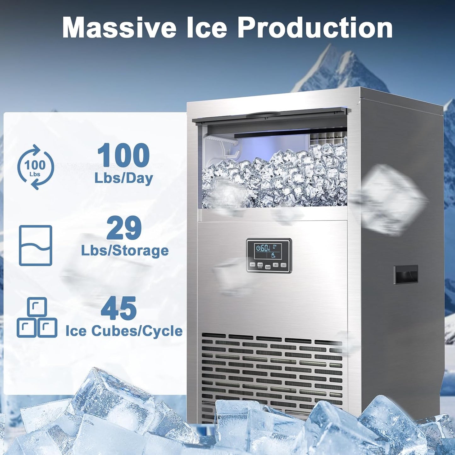 100lb/24H Commercial Ice Maker 58045RCI0-STEEL