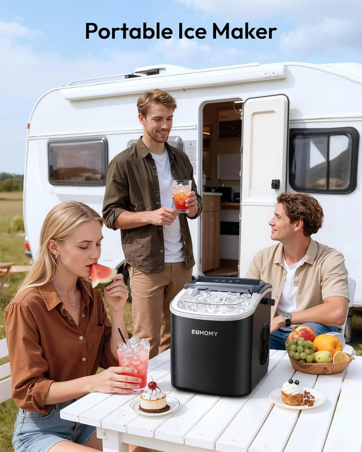 26Lbs 24H Portable Countertop Ice Maker with Handle, Auto-Clean for Home RV Camping