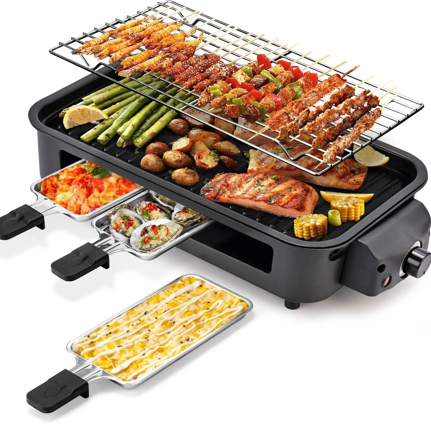 1800W 2-in-1 Smokeless Indoor Grill, Non-Stick Removable Plate Dishwasher Safe