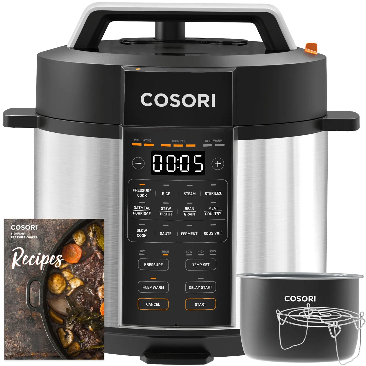6QT 1100W Multi-Function Electric Pressure Cooker With Stainless Steel Inner Pot & Multiple Cooking Modes
