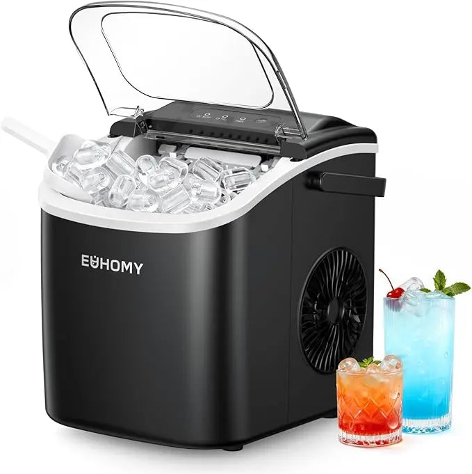 26Lbs 24H Portable Countertop Ice Maker with Handle, Auto-Clean for Home RV Camping