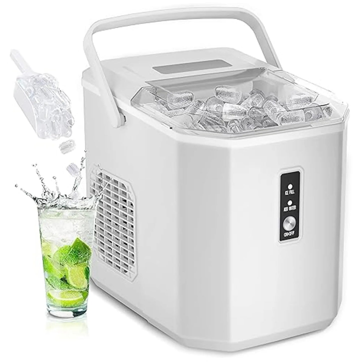 26Lbs 24H Portable Countertop Ice Maker with Handle, Auto-Clean for Home RV Camping