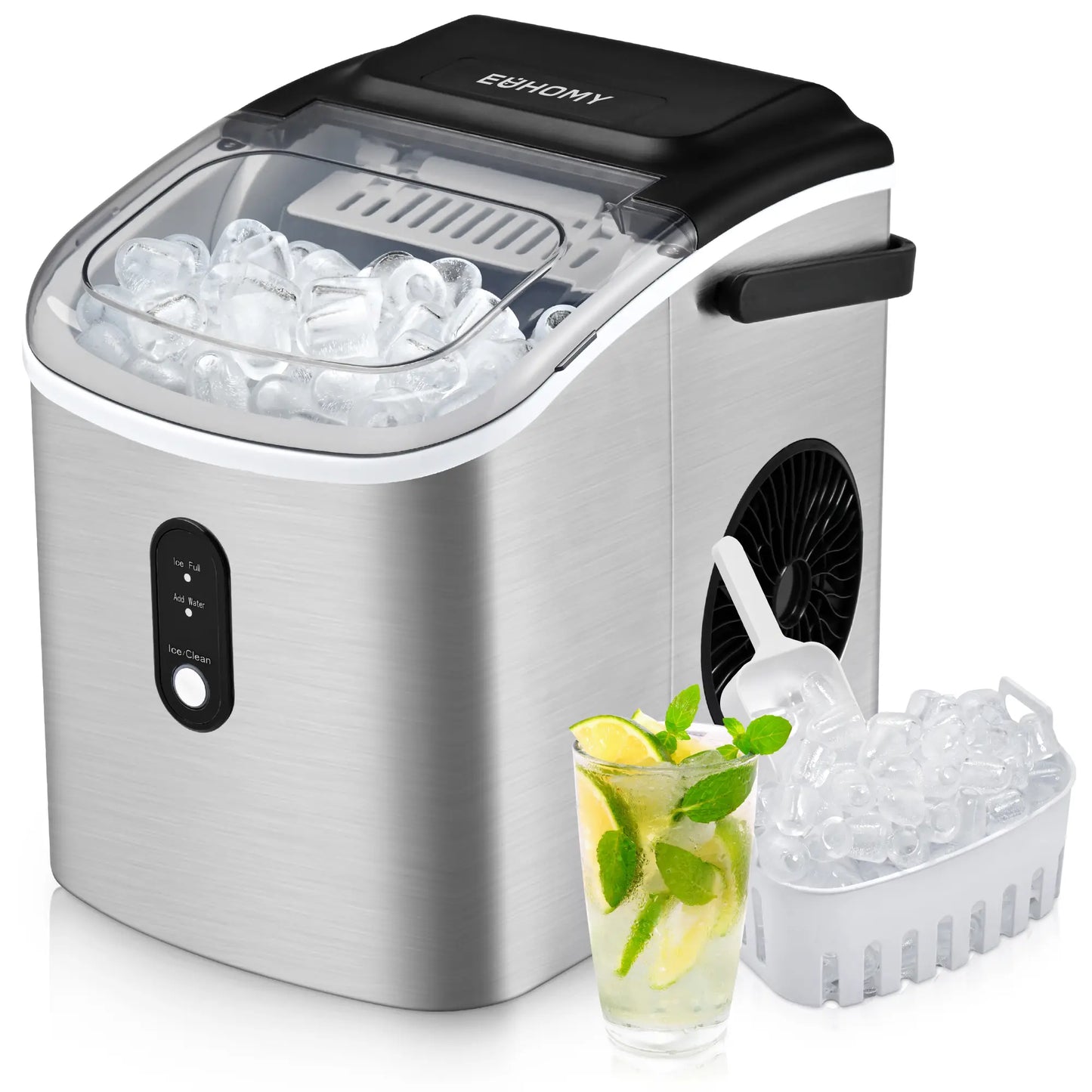 26Lbs 24H Portable Countertop Ice Maker with Handle, Auto-Clean for Home RV Camping