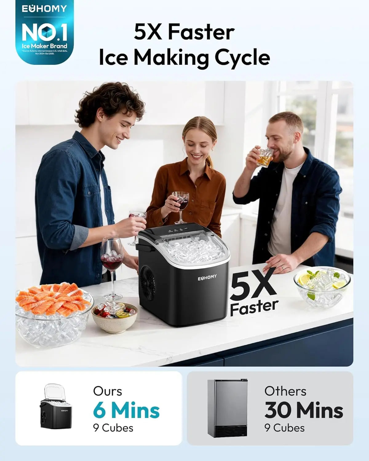 26Lbs 24H Portable Countertop Ice Maker with Handle, Auto-Clean for Home RV Camping