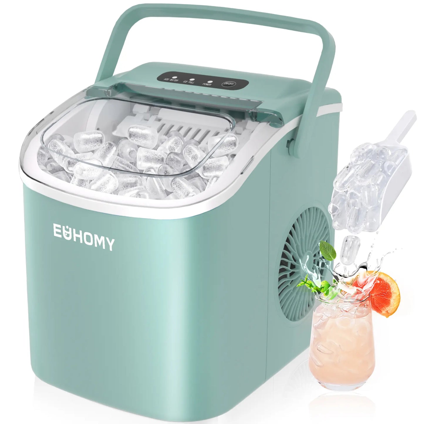 26Lbs 24H Portable Countertop Ice Maker with Handle, Auto-Clean for Home RV Camping