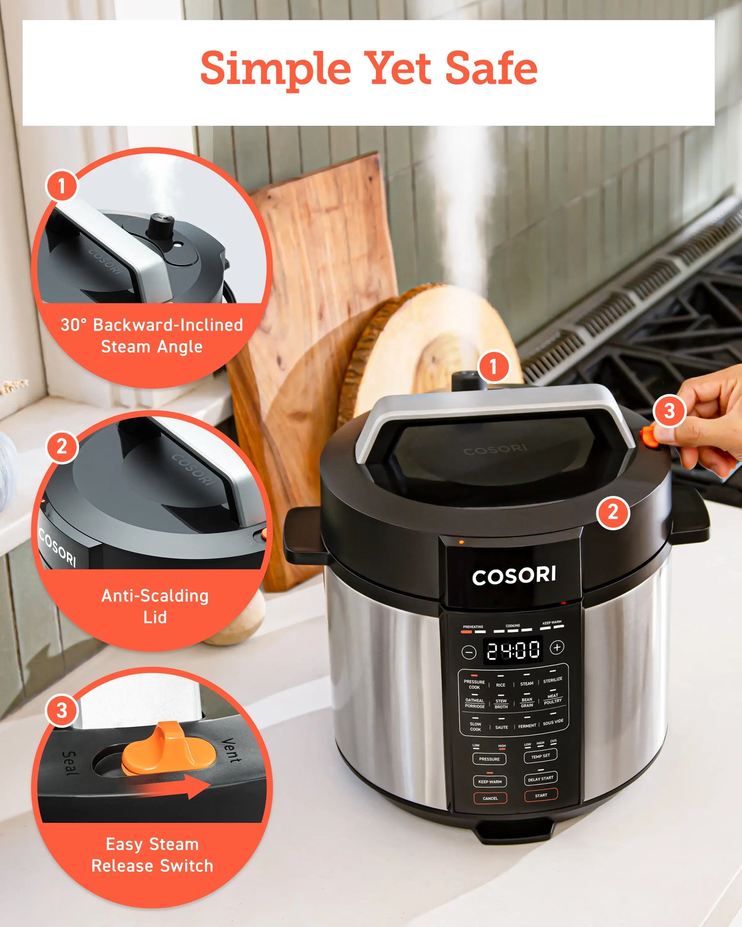 6QT 1100W Multi-Function Electric Pressure Cooker With Stainless Steel Inner Pot & Multiple Cooking Modes