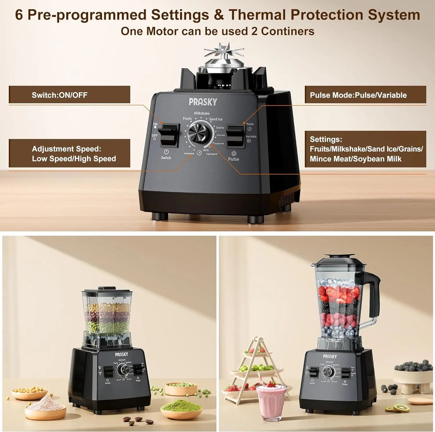 25000 RPM Professional Blender, Dual BPA-Free 68oz Jars for Shakes & Ice Crushing