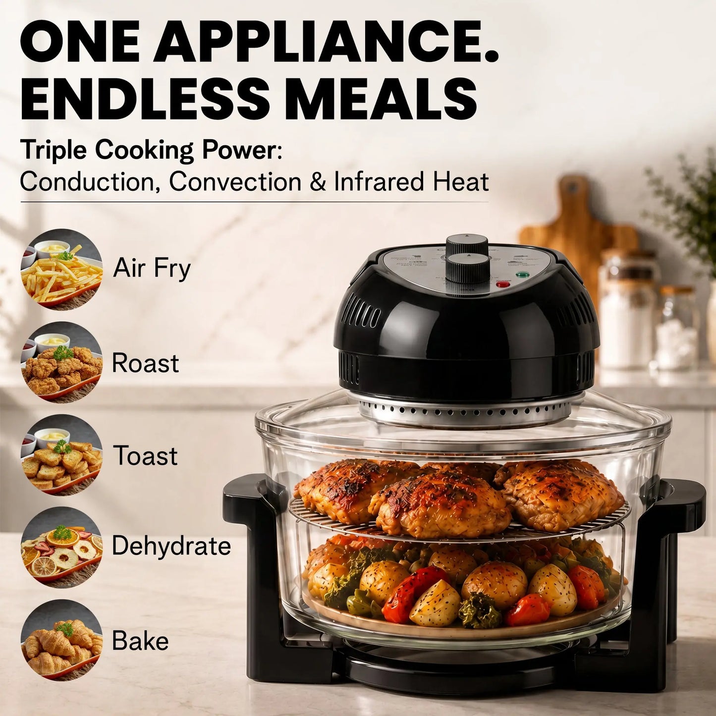 Granitestone 16 Quart Extra Large Air Fryer - Oil-Less Crispy Cooking for Healthier Meals