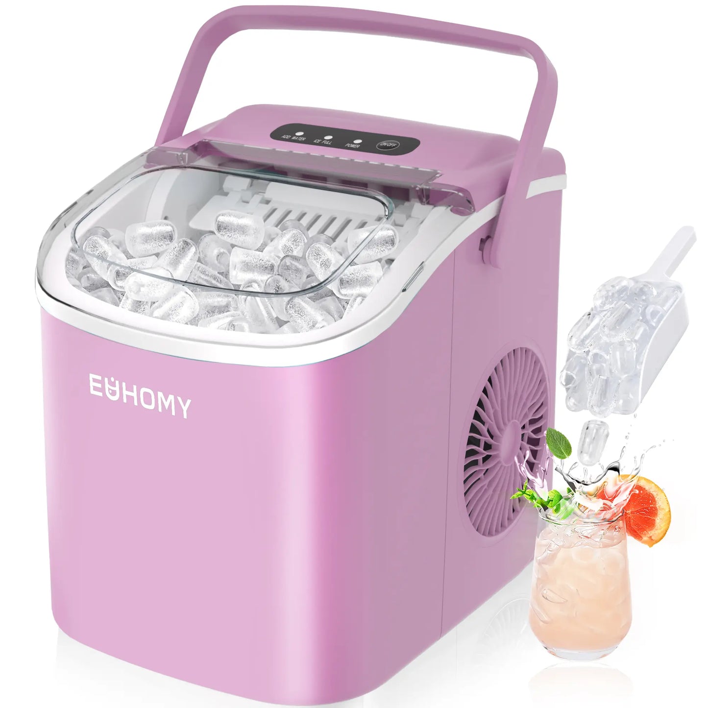 26Lbs 24H Portable Countertop Ice Maker with Handle, Auto-Clean for Home RV Camping