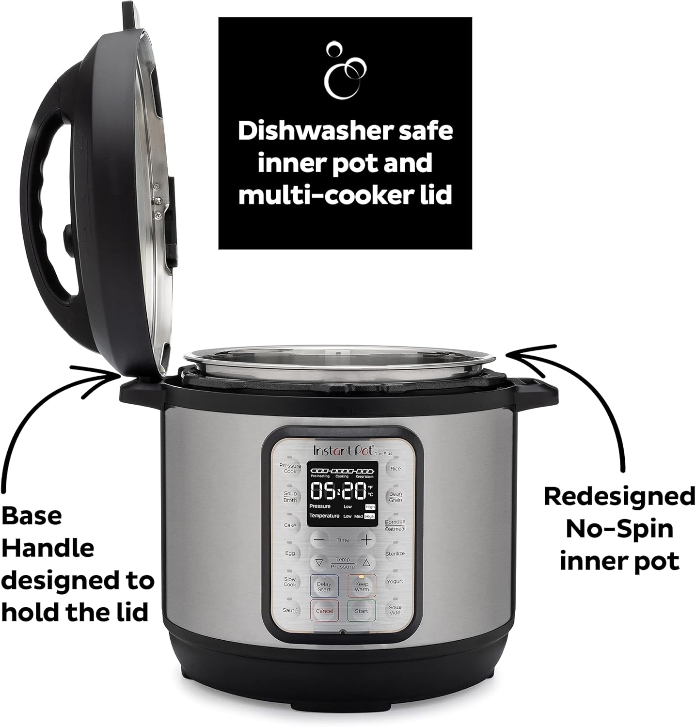 Instant Pot Duo Plus 9-in-1 Multicooker, Pressure Cooker, Slow Cook, Rice Maker, Steamer, Sauté, Yogurt, Warmer & Sterilizer, Includes App with Over 800 Recipes, Stainless Steel, 6 Quarts