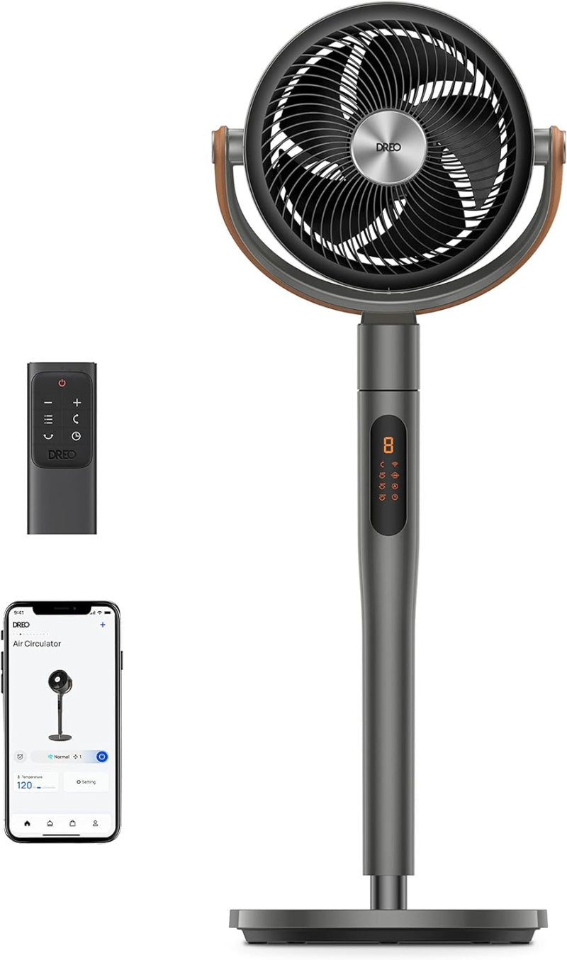 DREO Smart Fan for Bedroom, 120°+105° Omni-directional Oscillating Standing Fans with Remote, 100ft Quiet Floor Fan for Room, Wi-Fi/Voice/Alexa