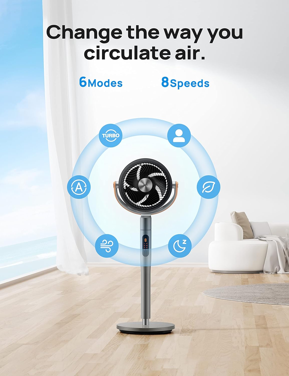 DREO Smart Fan for Bedroom, 120°+105° Omni-directional Oscillating Standing Fans with Remote, 100ft Quiet Floor Fan for Room, Wi-Fi/Voice/Alexa