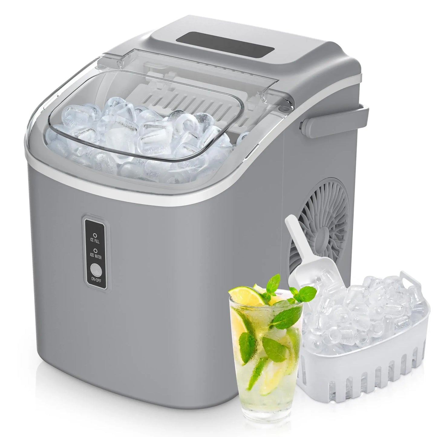 26Lbs 24H Portable Countertop Ice Maker with Handle, Auto-Clean for Home RV Camping