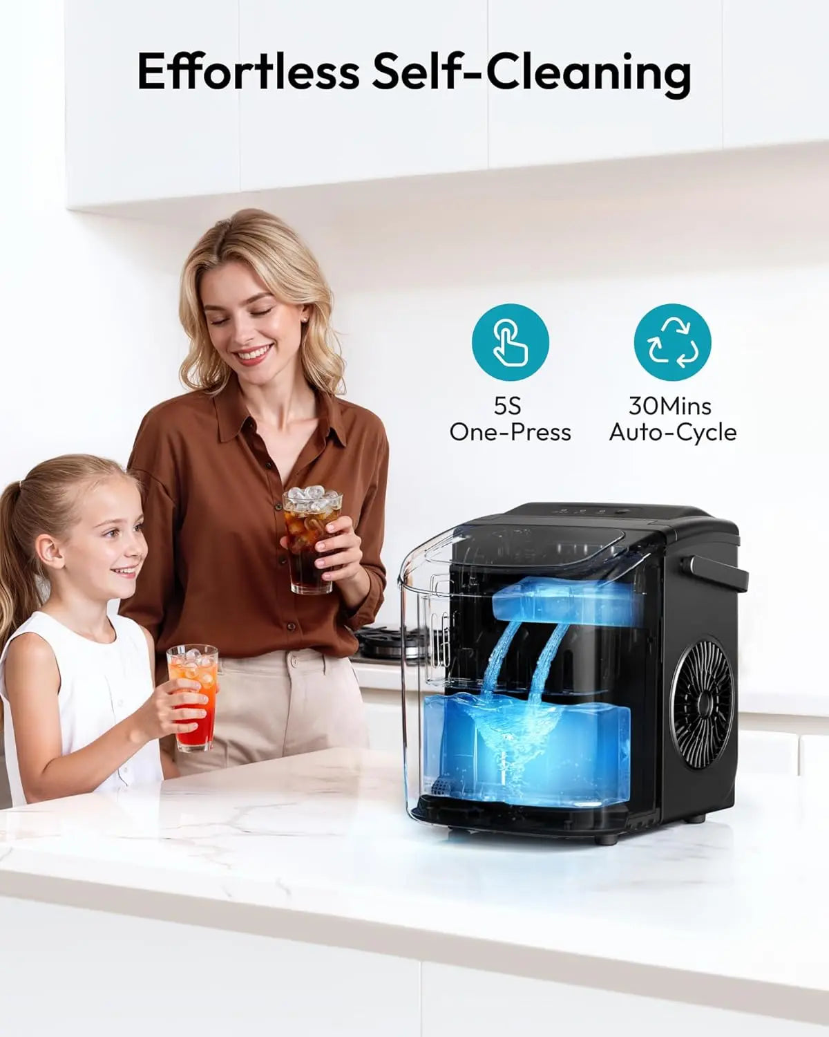 26Lbs 24H Portable Countertop Ice Maker with Handle, Auto-Clean for Home RV Camping