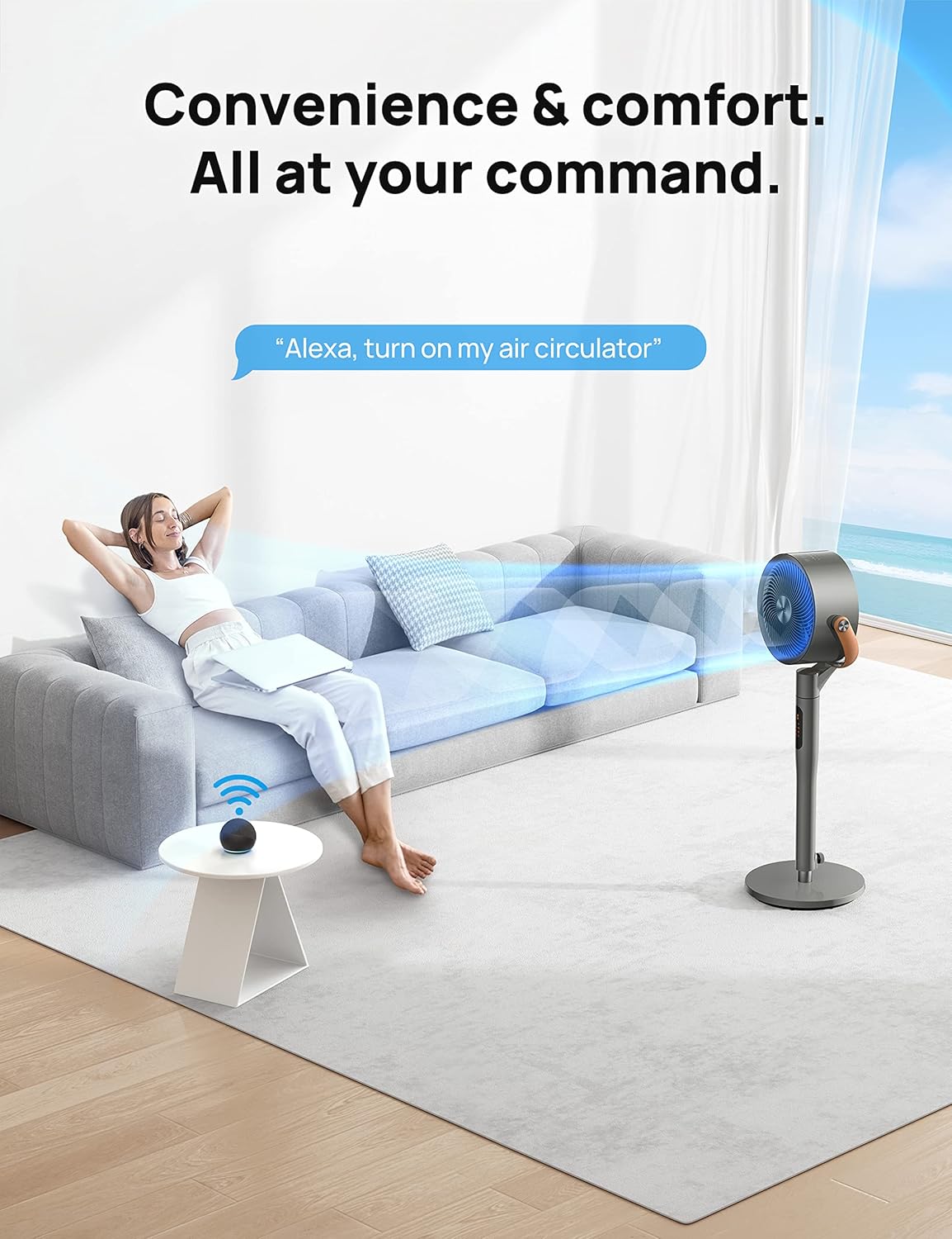 DREO Smart Fan for Bedroom, 120°+105° Omni-directional Oscillating Standing Fans with Remote, 100ft Quiet Floor Fan for Room, Wi-Fi/Voice/Alexa