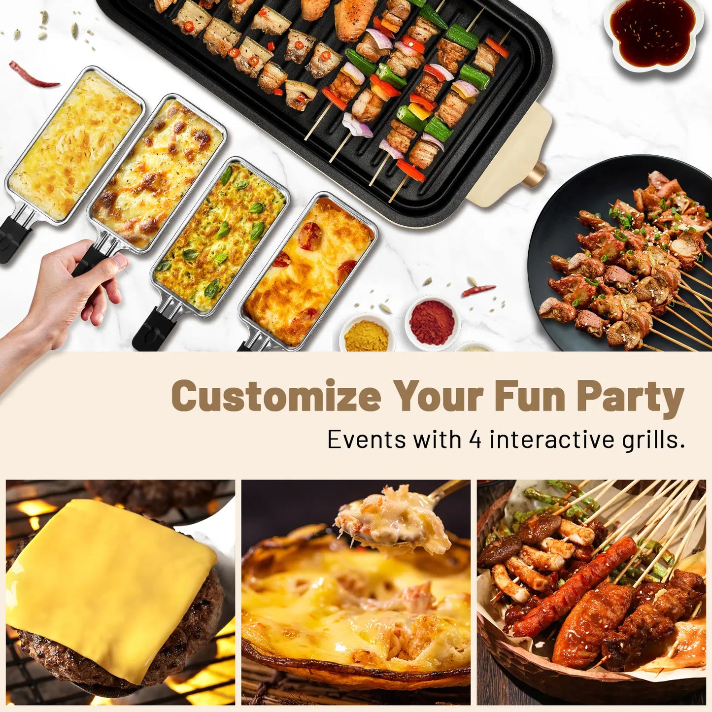 1800W 2-in-1 Smokeless Indoor Grill, Non-Stick Removable Plate Dishwasher Safe