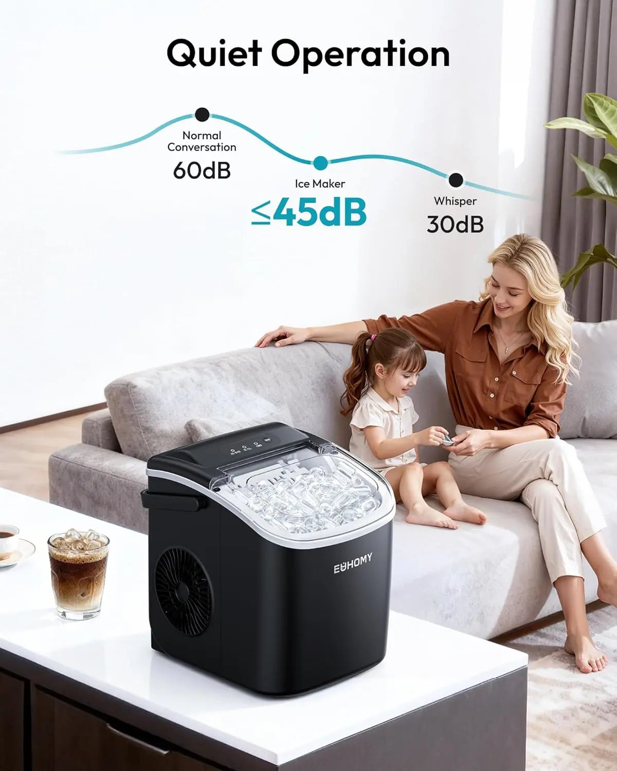 26Lbs 24H Portable Countertop Ice Maker with Handle, Auto-Clean for Home RV Camping