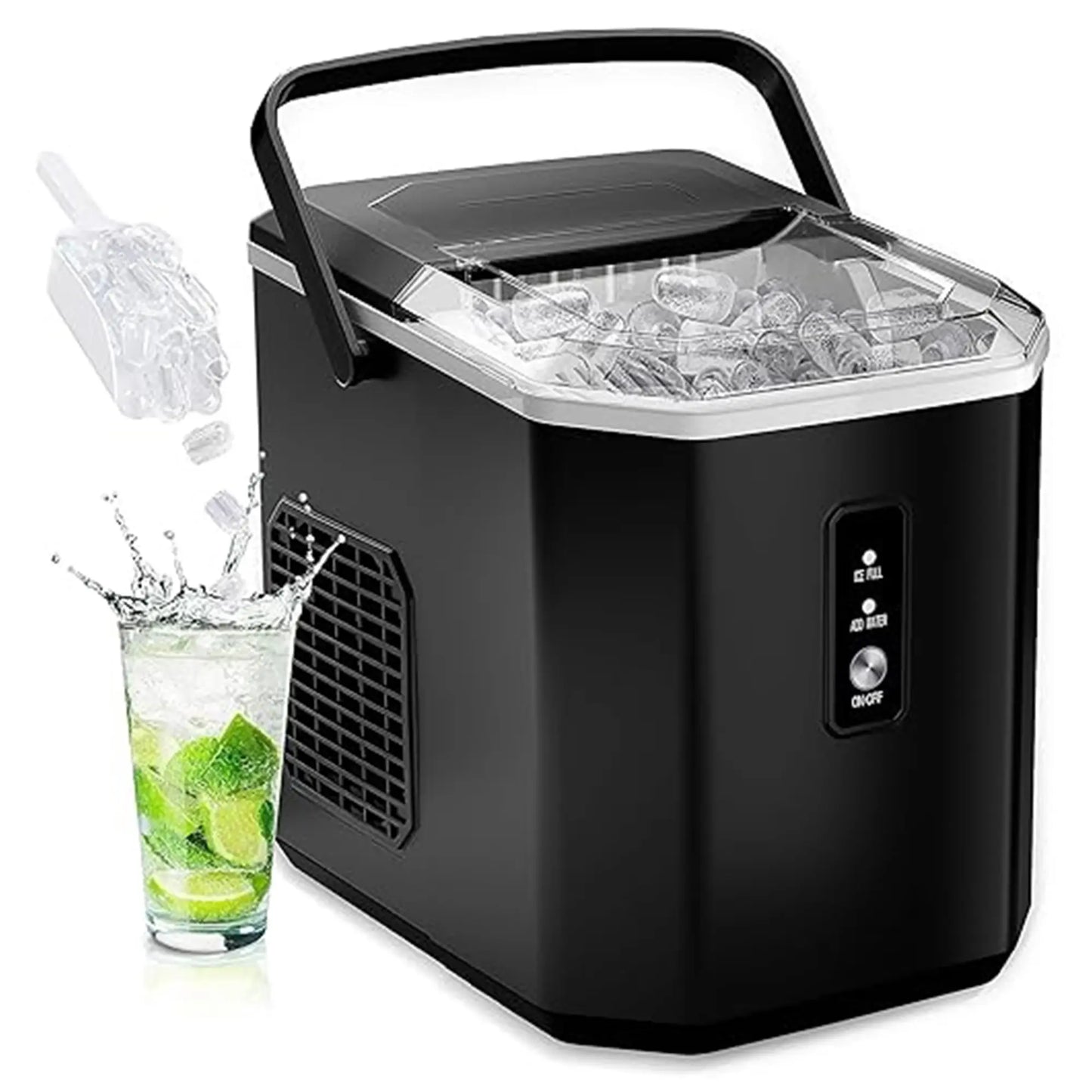 26Lbs 24H Portable Countertop Ice Maker with Handle, Auto-Clean for Home RV Camping