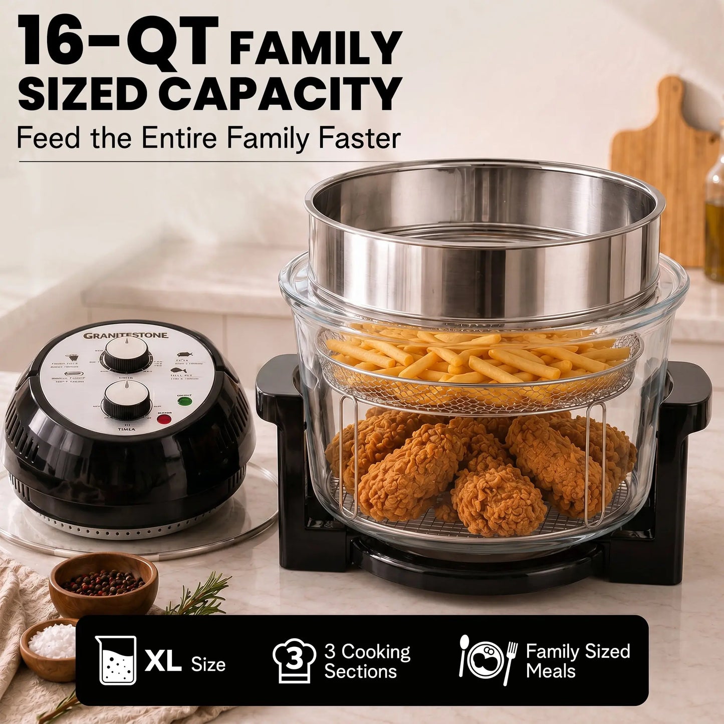 Granitestone 16 Quart Extra Large Air Fryer - Oil-Less Crispy Cooking for Healthier Meals