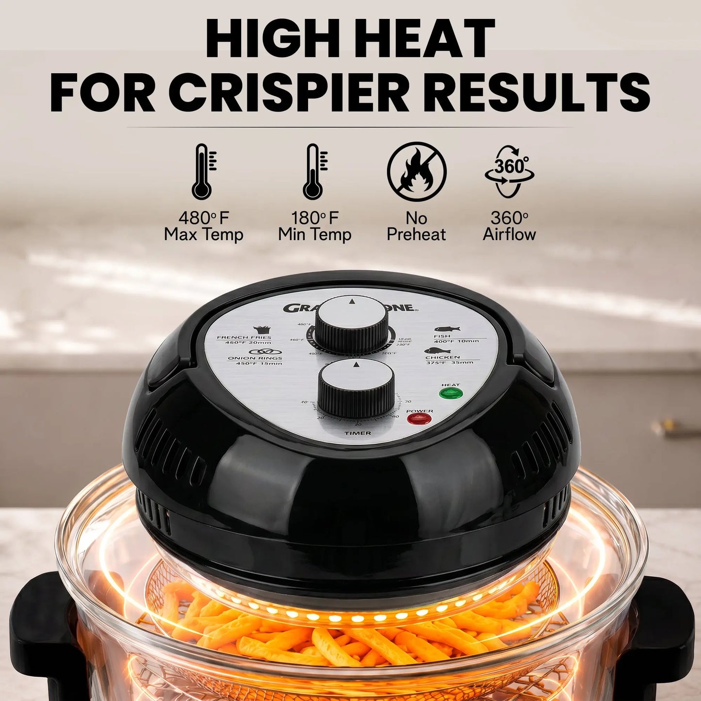 Granitestone 16 Quart Extra Large Air Fryer - Oil-Less Crispy Cooking for Healthier Meals