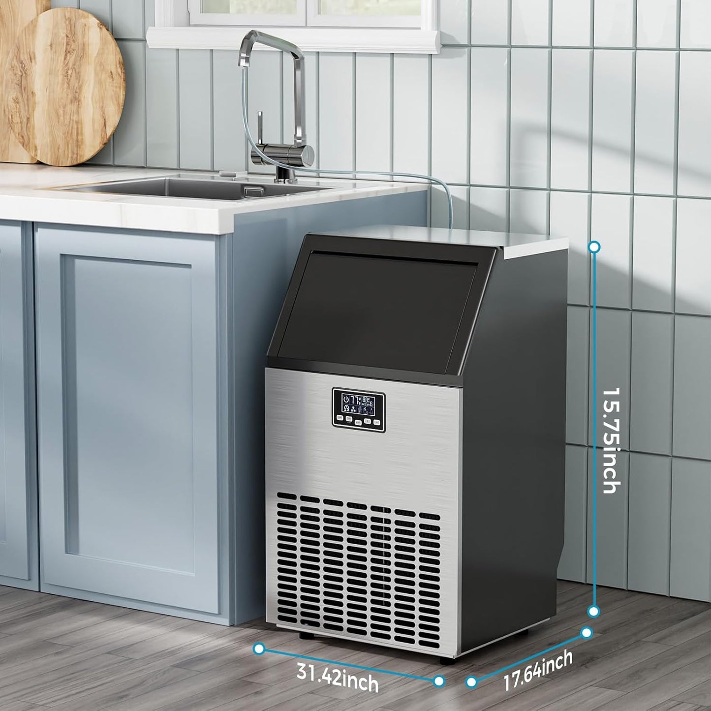 Commercial Ice Maker Machine,100lbs/24H Moon-Shaped Ice Machine with 28 Lbs Storage Capacity
