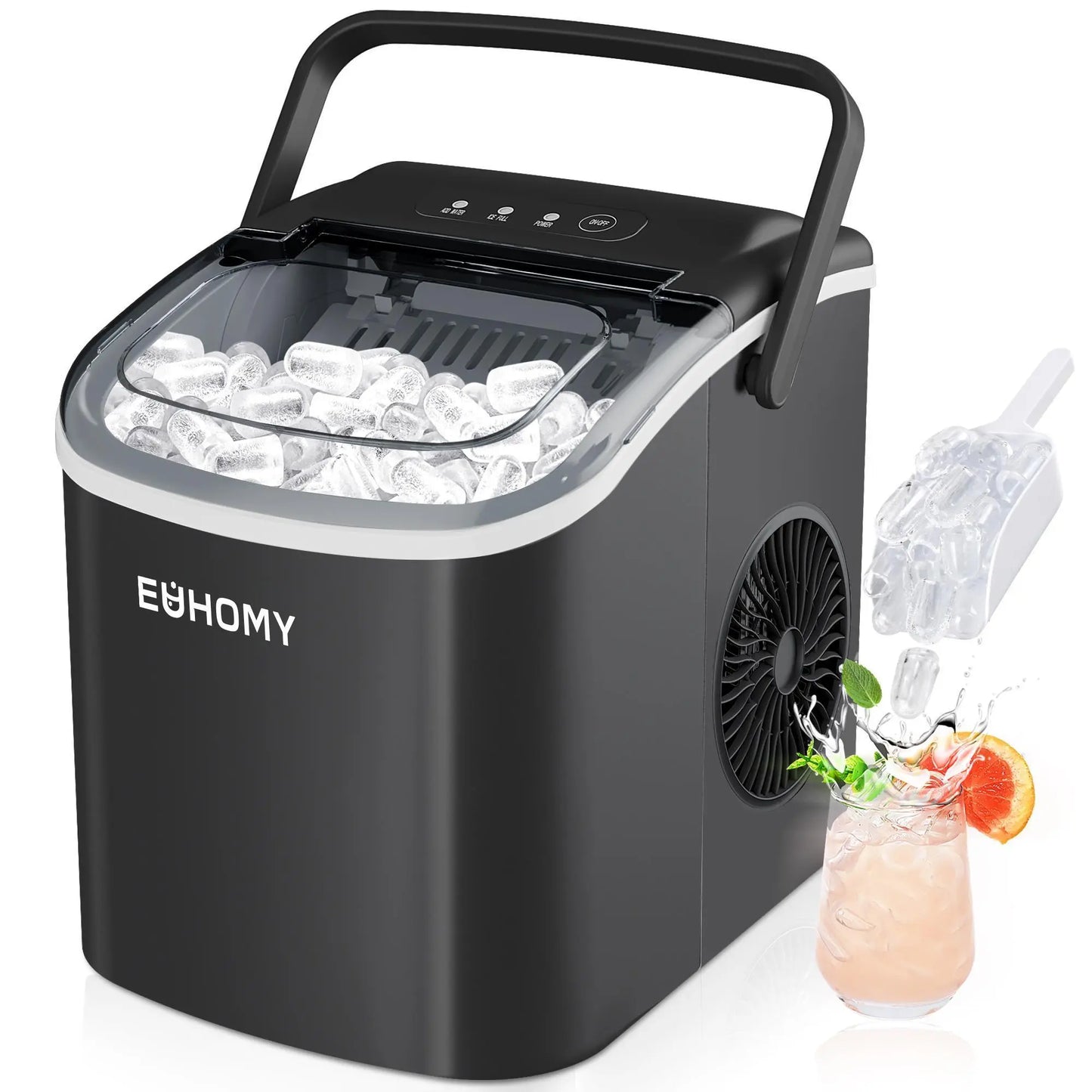 26Lbs 24H Portable Countertop Ice Maker with Handle, Auto-Clean for Home RV Camping