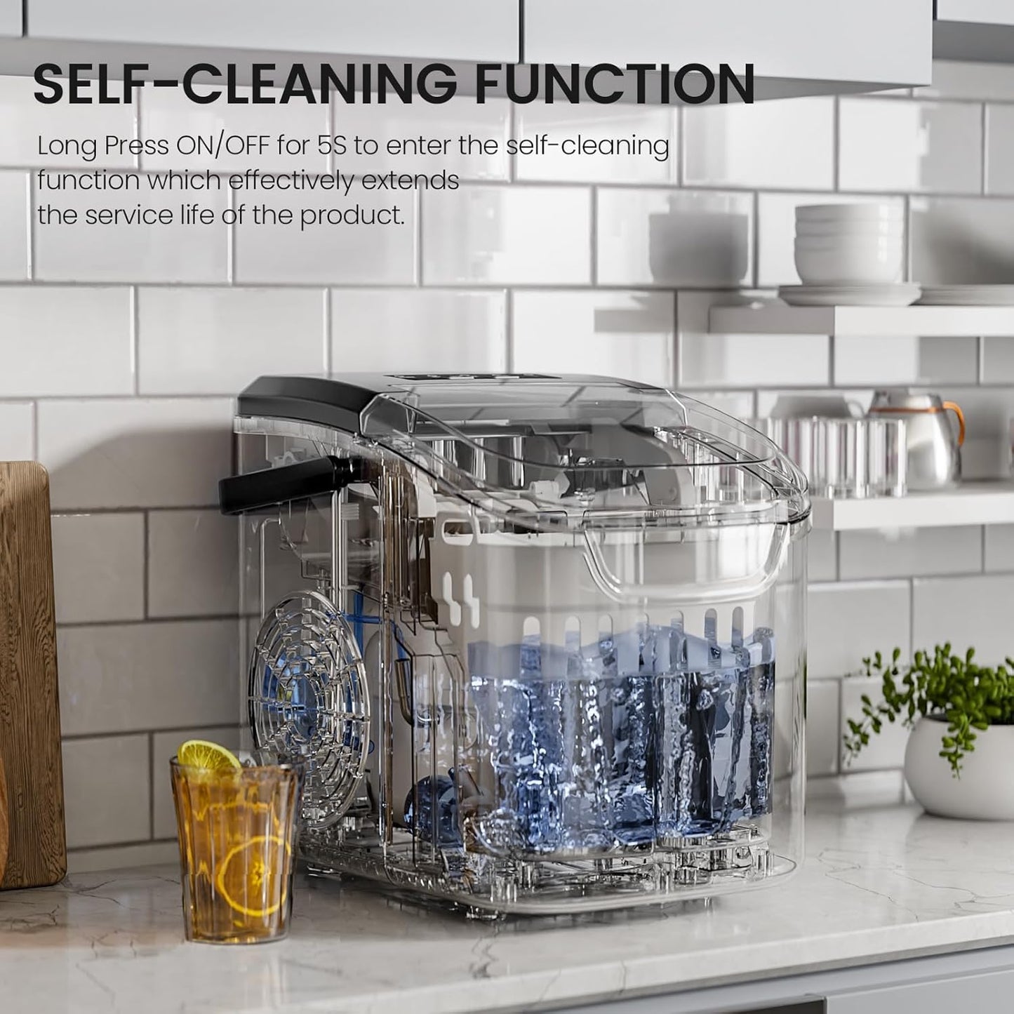 Kismile Ice Makers Countertop with Handle,8 Cubes in 6 Mins,Portable Ice Machine with Self-Cleaning for Home 58012RIM0